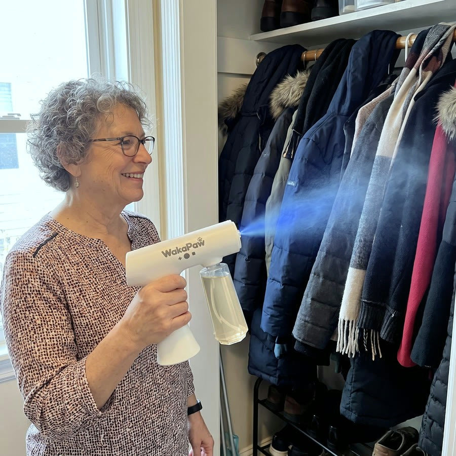 Misting coats in an entryway closet